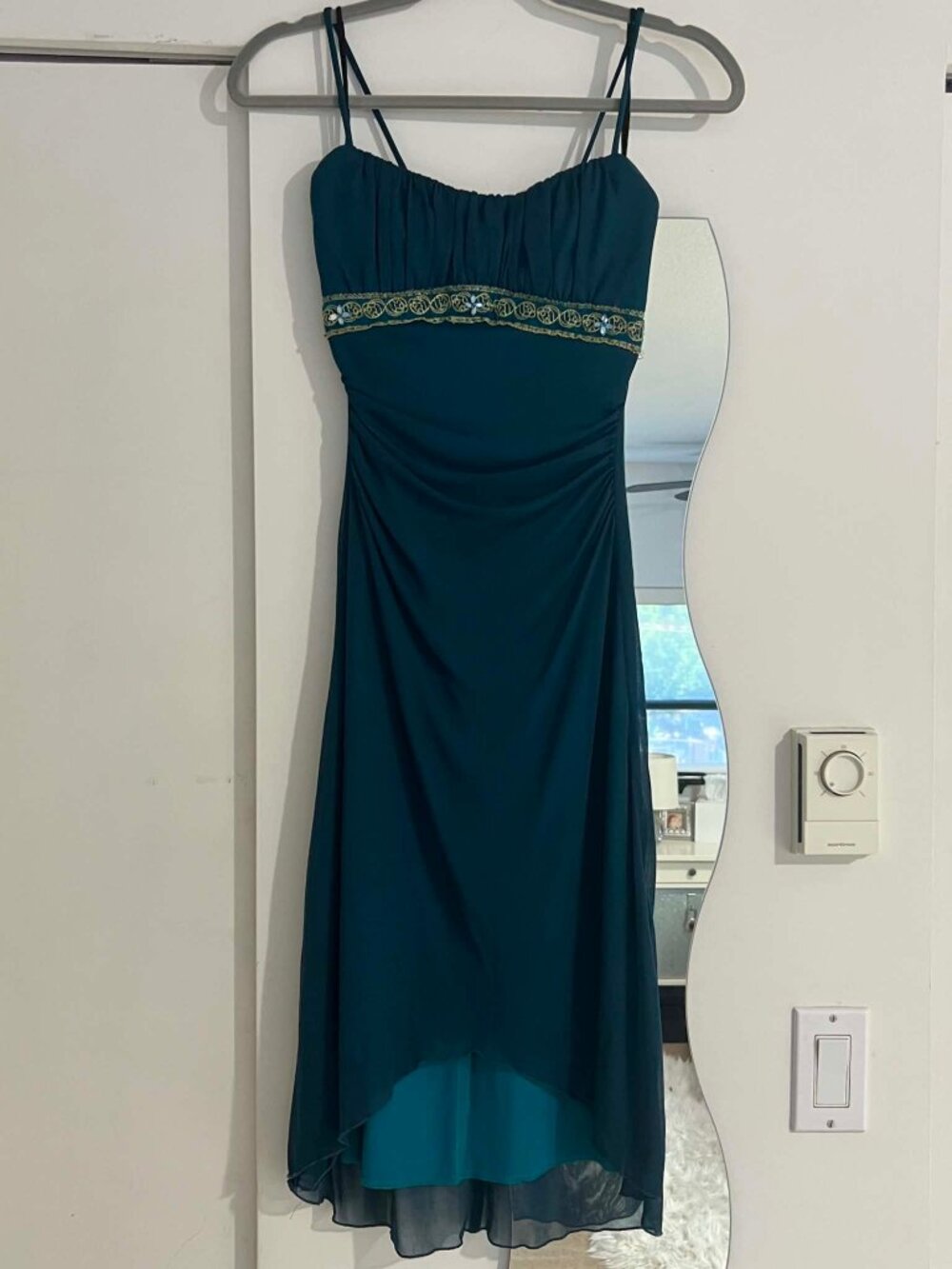 Vintage Y2K dark teal spaghetti strap dress, Small